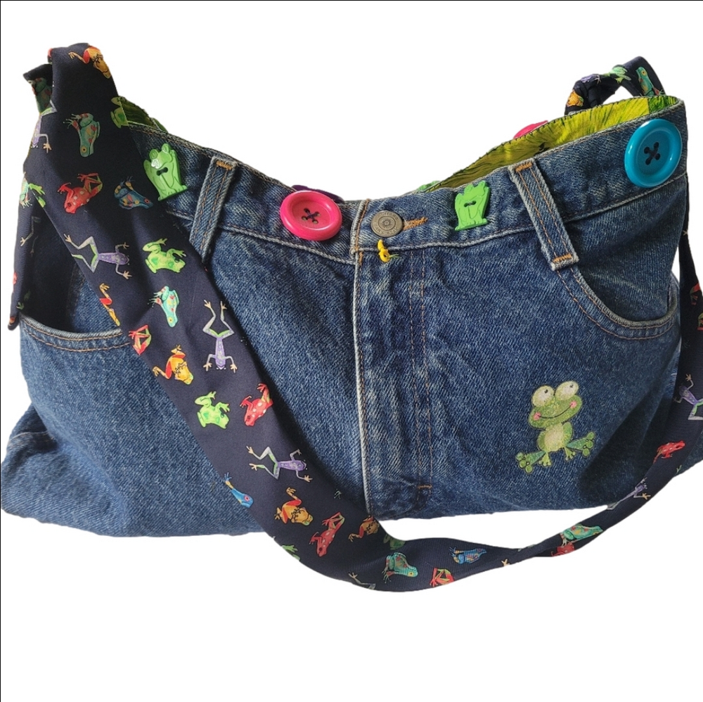 Custom upcycle Jean Denim Shoulder bag